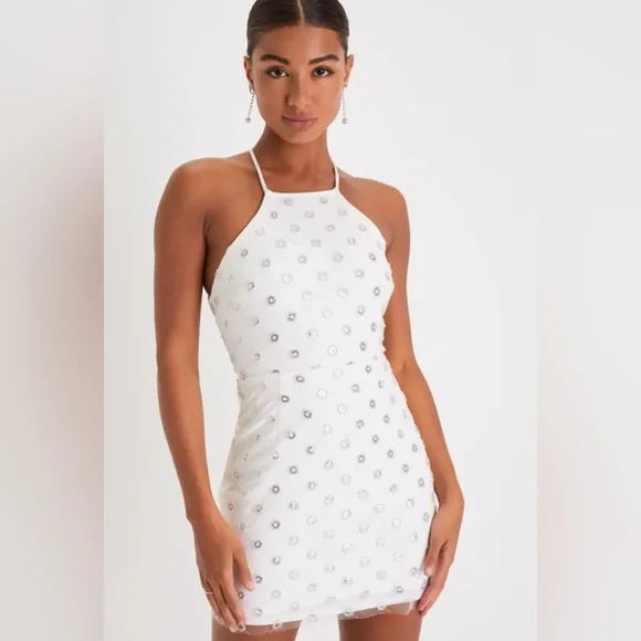 Lulus | Dresses | Lulus Sensational Confidence Ivory Sequin Halter Lace Up Mini Dress | Poshmark Lulus | Dresses | Lulus Sensational Confidence Ivory Sequin Halter Lace Up Mini Dress | Poshmark